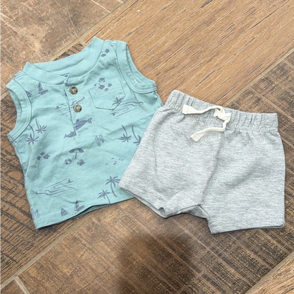Carter's Newborn Teal and Gray Tank and Shorts Matching Set
